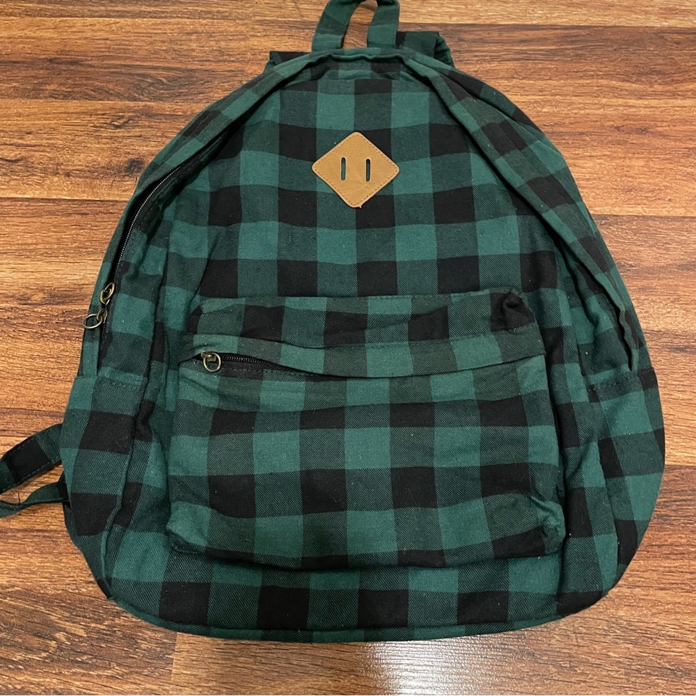 Forever 21 Green and Black Checkered Backpack